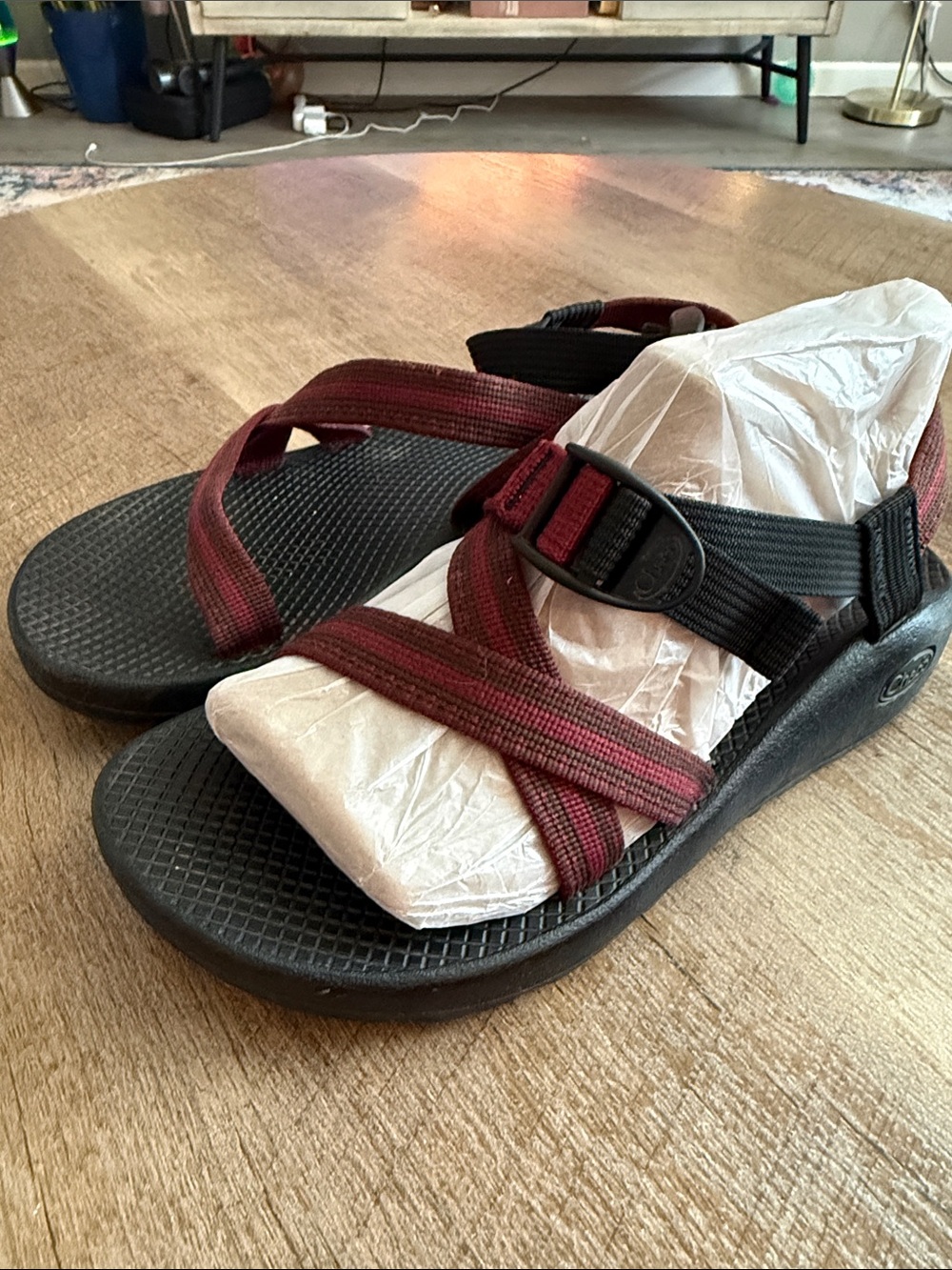 Chaco Sport Sandals with Burgundy and Black Straps